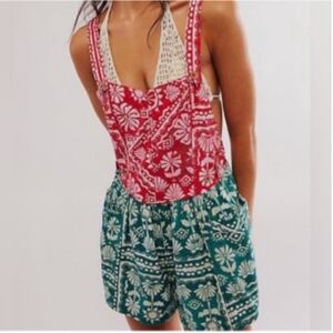 Free People Palm Bay Printed ShortallsRomper